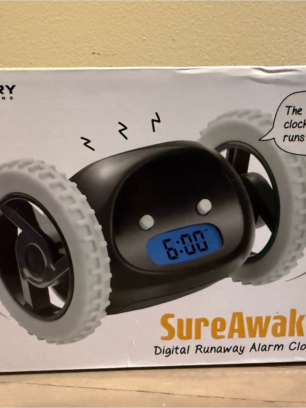 SureAwake Running Wheel Alarm Clock - Black with White Wheels